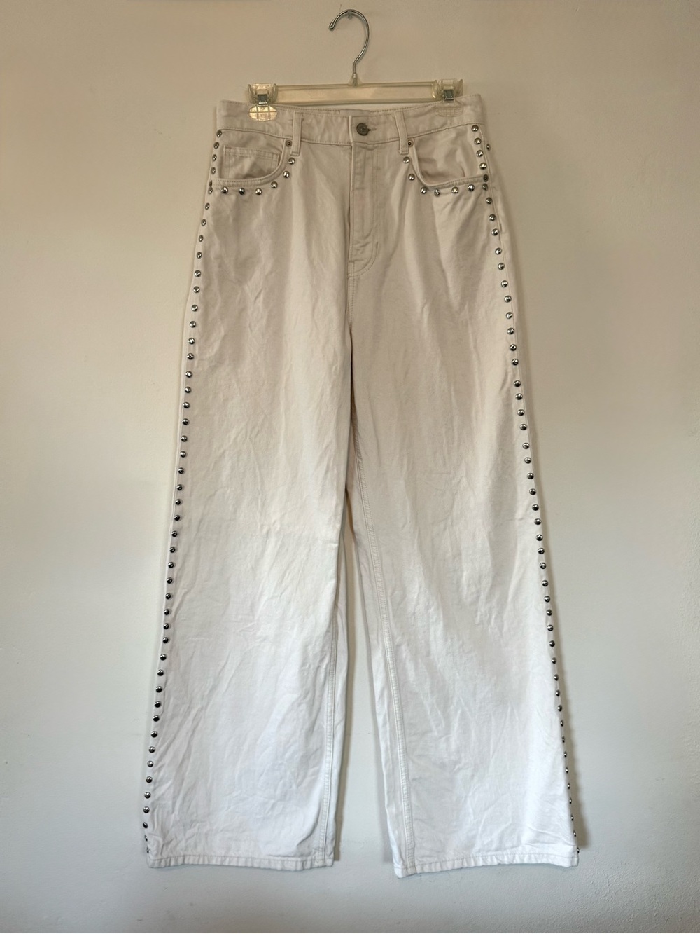 Reformation Cary High Rise Slouchy Wide Leg Jeans Studded Fior Di Latte Size 28 - Picture 4 of 8